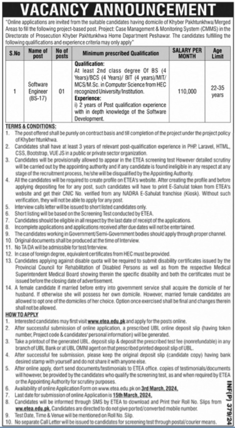 Directorate of Prosecution Khyber Pakhtunkhwa Home Department under project Case Management & Monitoring System (CMMS) Directorate of Prosecution Khyber Pakhtunkhwa Home Department under project Case Management & Monitoring System (CMMS),jobssai.com,latest jobs in pakistan,new jobs in 2024,latest jobs in kpk 2024