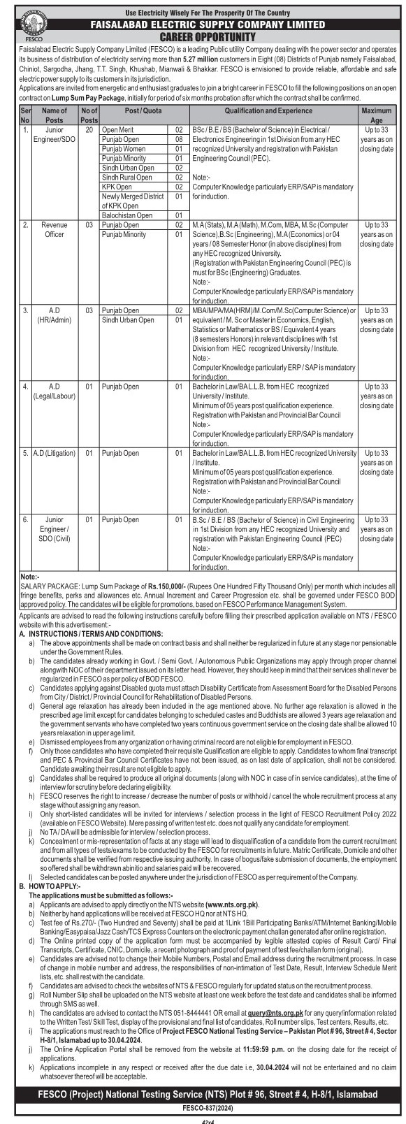 Faisalabad Electric Supply Company Limited (FESCO) Career Opportunities Faisalabad Electric Supply Company Limited (FESCO) Career Opportunities,Faisalabad Electric Supply,Faisalabad,2024