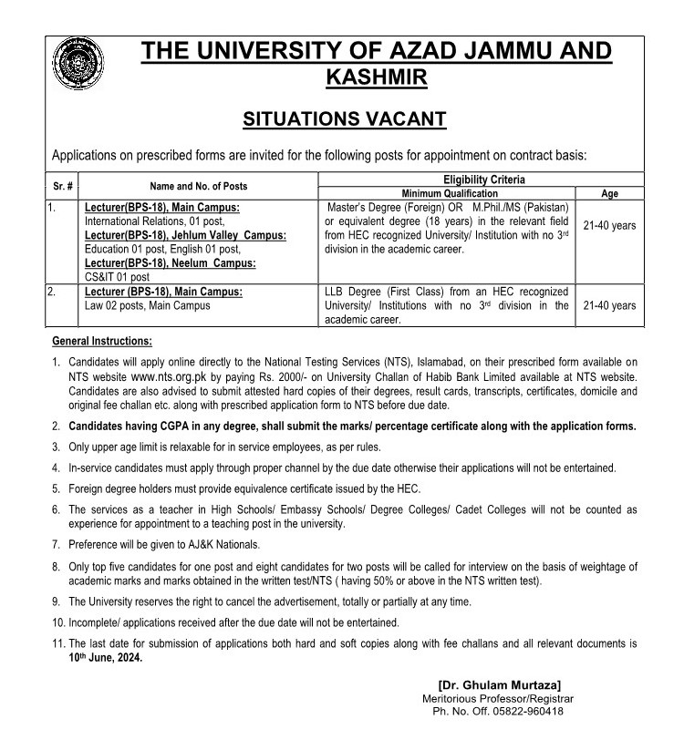 The University of Azad Jammu And Kashmir Muzaffarabad The University of Azad Jammu And Kashmir Muzaffarabad,Latest Jobs of 2024,Jobssai.com,Jobs in kashmir,2024